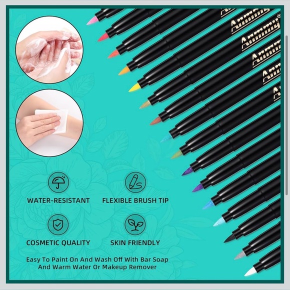 Temporary Tattoo Markers for Skin, 16 Colors + 77 Tattoo Stencils Kids+Adults - Picture 4 of 6